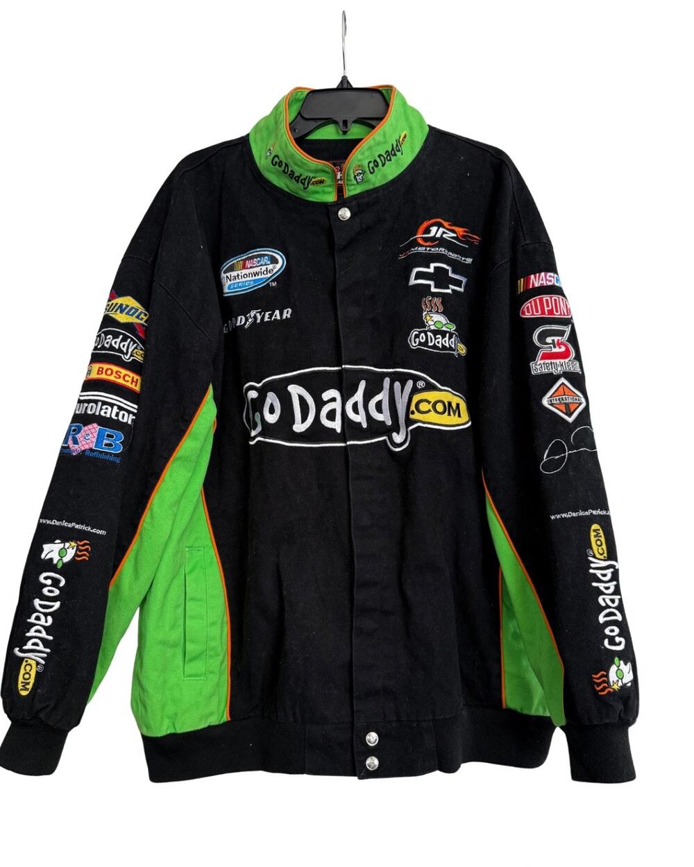 Vintage Go Daddy NASCAR Chase Authentics Black Green Racing Jacket Sz 2XL GS
